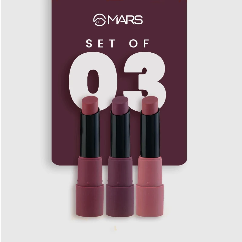 MARS Matte Box Set of 3 Lipsticks for Women | Long-Lasting | Smooth Finish | Moisturising | One Swipe Pigmentation | (3x3.2 gm) (05-Blushed & Nudes) - Thumbnail 3